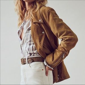 Free People Tan Jealousy Leather Moto Jacket